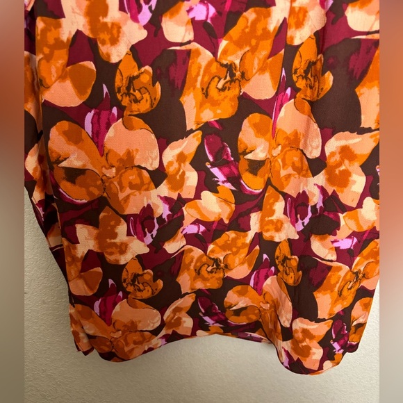 H By Halston Cascade Orange & Purple Floral Fitted Bodice Chiffon Caftan Dress M - Picture 5 of 9
